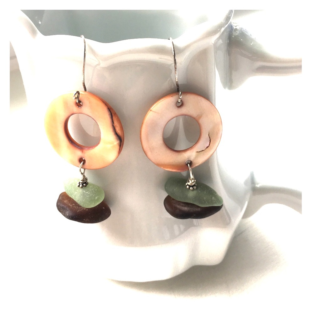 Sterling Silver Sea Glass & Shell Earrings