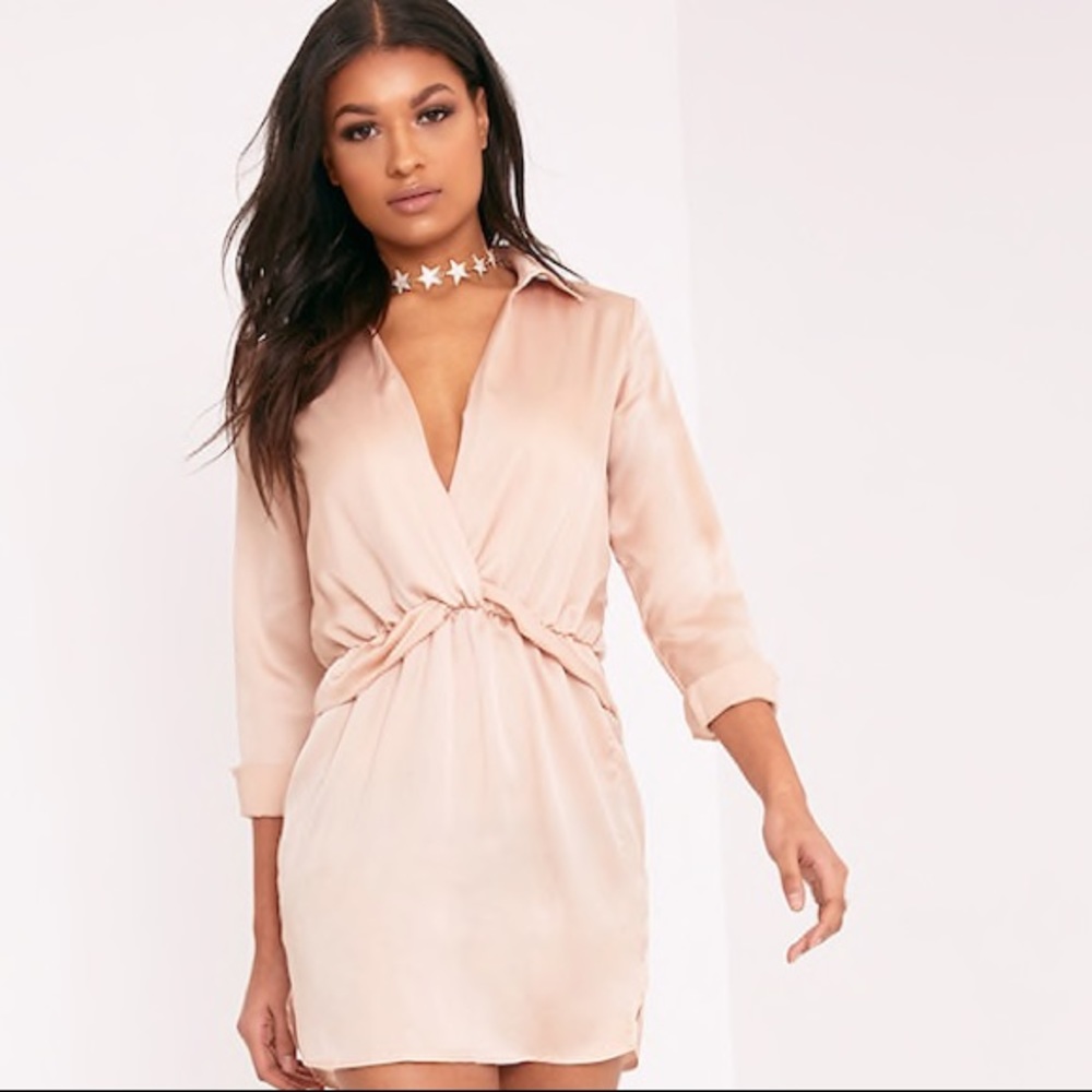 PRETTYLITTLE THING CHAMPAGNE SILK DRESS W/TAGS