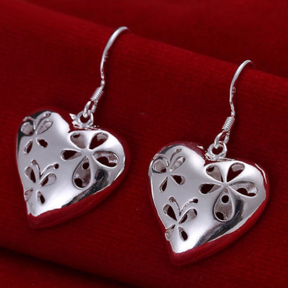 Sterling Silver Heart CutOut Earrings