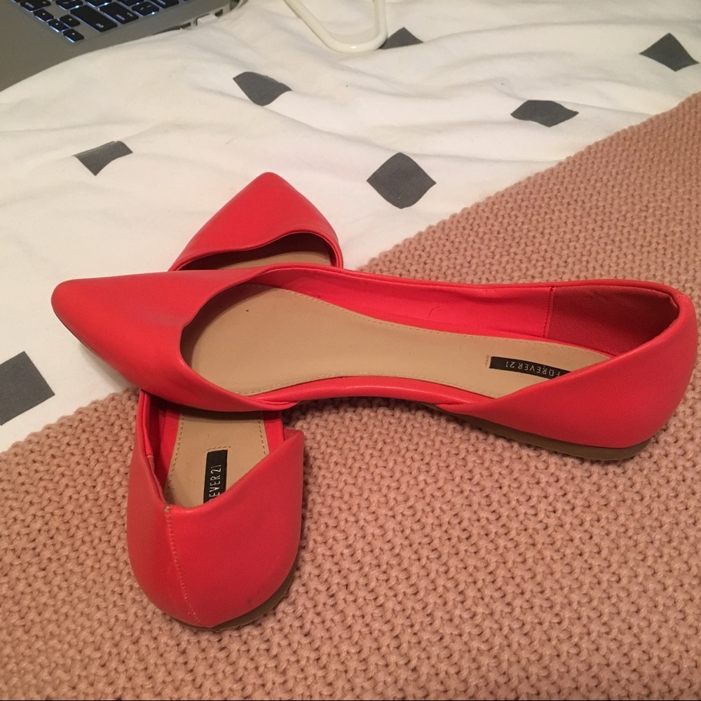 Orange pointed toe flats