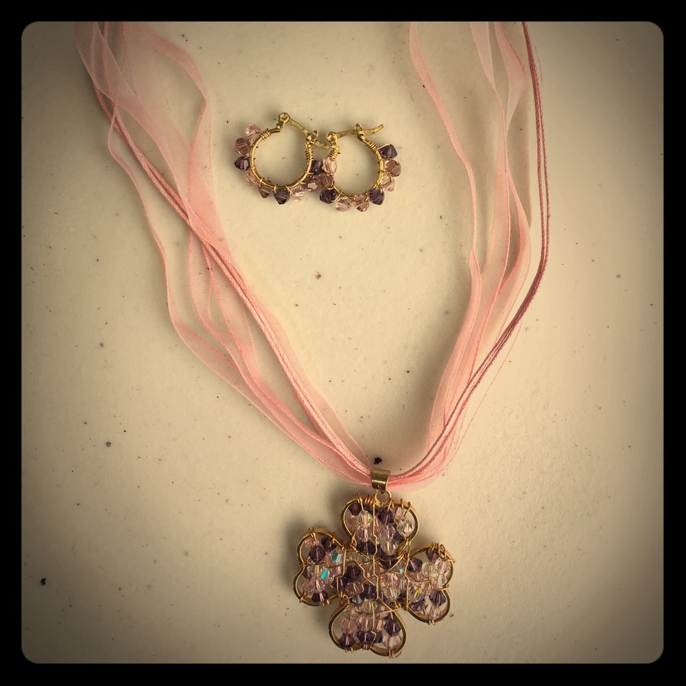 Gold filled crystal necklace and earrings