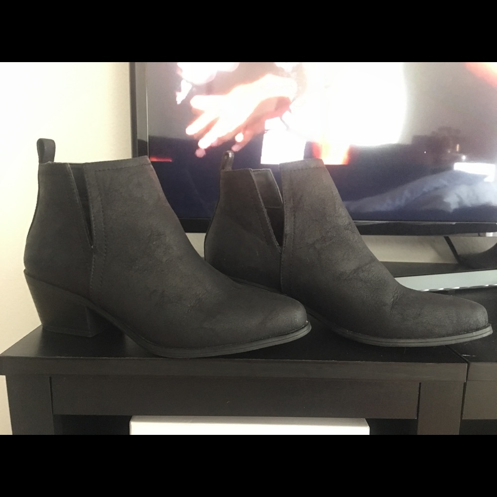 Black suede slip on booties