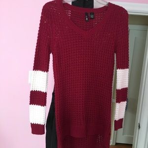 Maroon shirt in the front Long in the back sweater