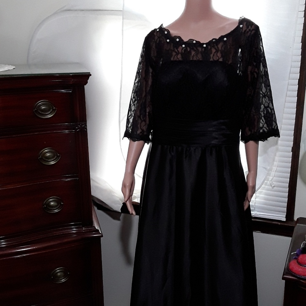 Satin & Lace Floor Length Evening Gown