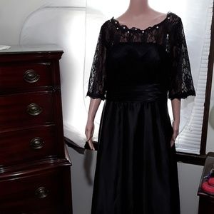 Satin & Lace Floor Length Evening Gown