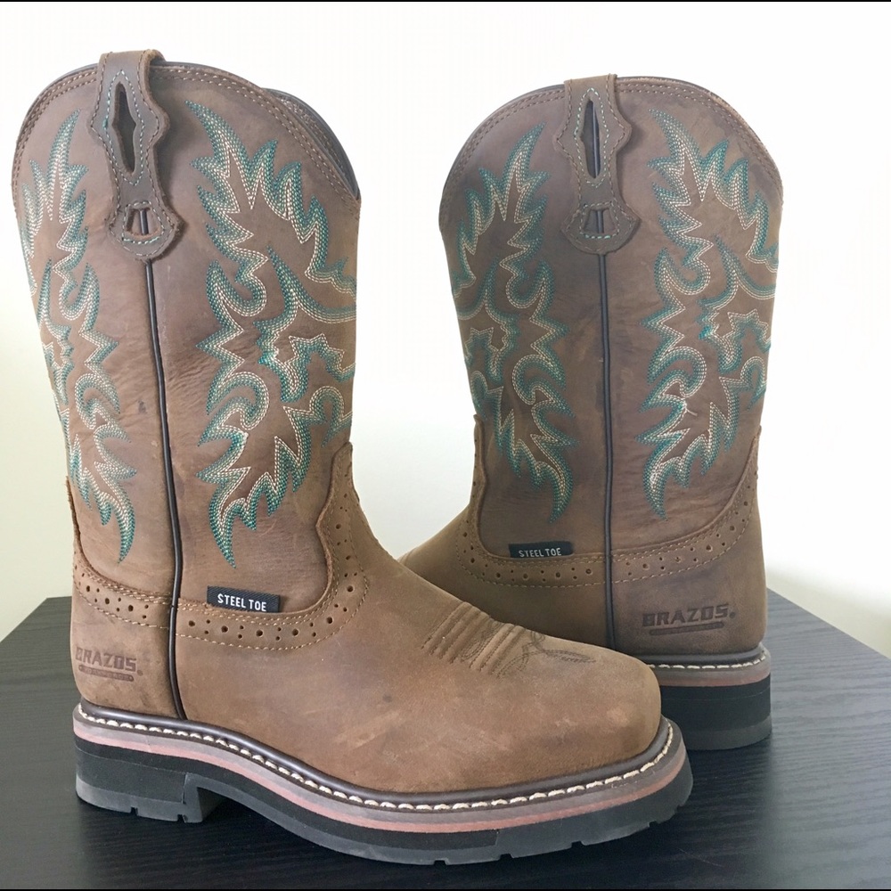 Brazos steel toe cowboy boots brown