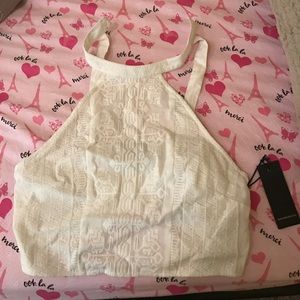 Abstract embroided halter crop top