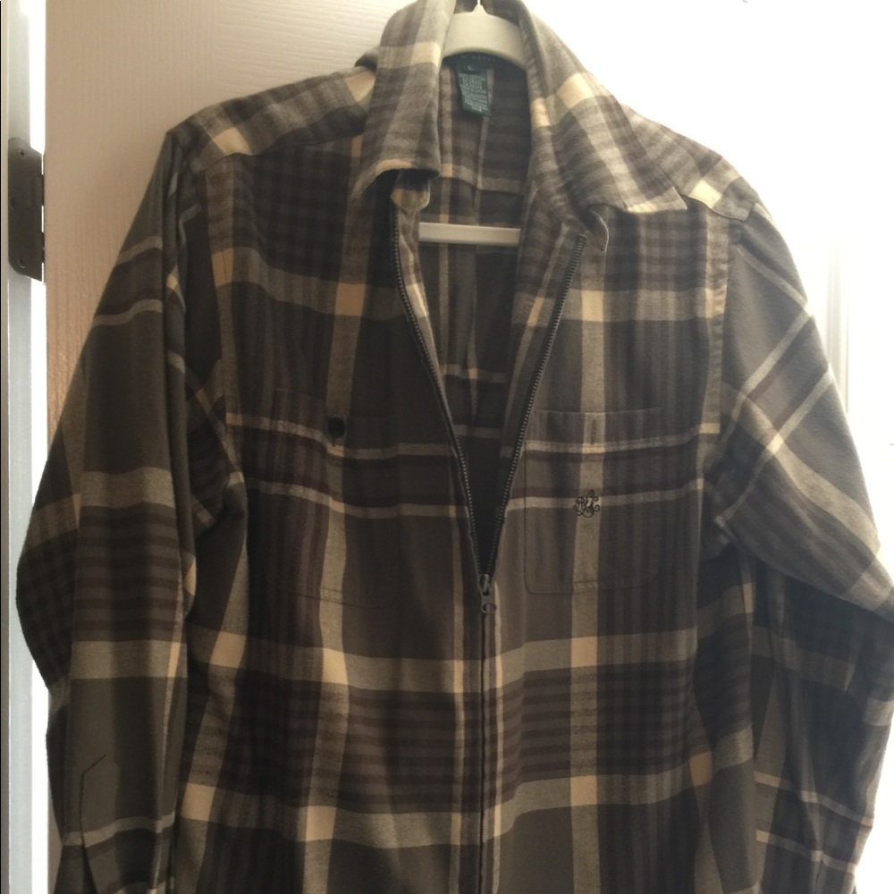 Ralph Lauren Zip Front Flannel Olive Plaid ShirtLG