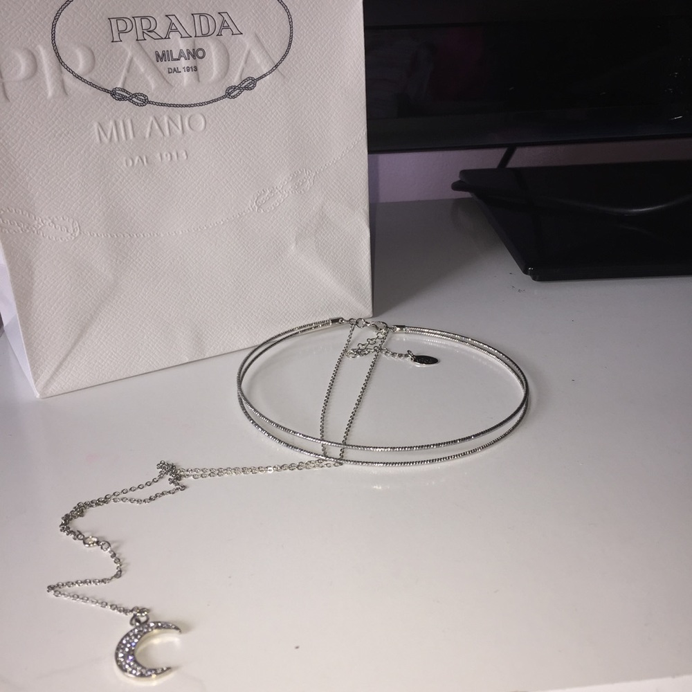 Silver diamond moon choker