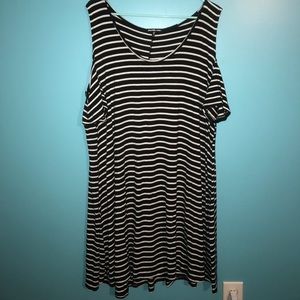Black and white striped cold-shouldered dress