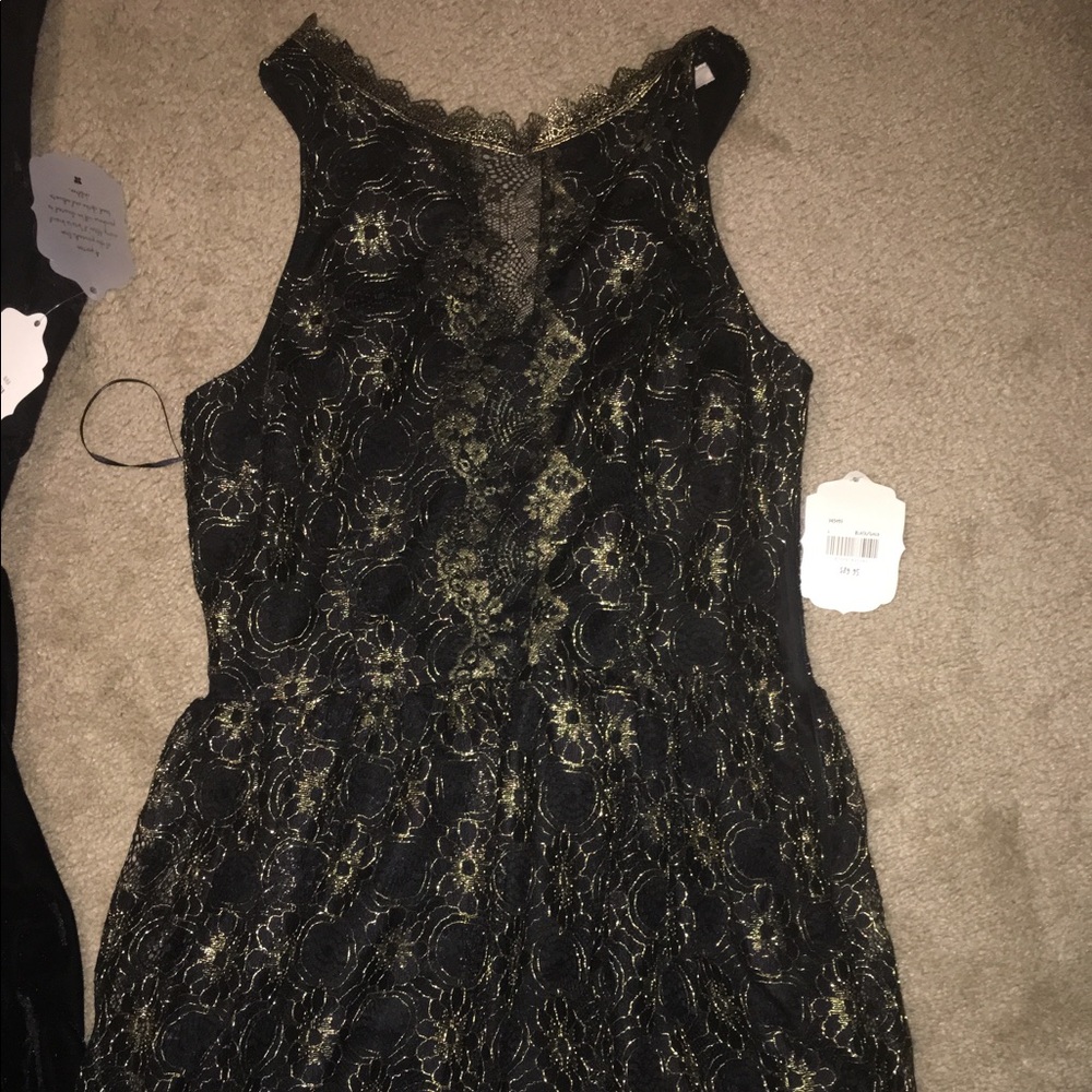 Altar'd State Gold and Black Lace Dress