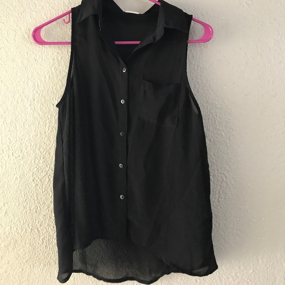 Sheer black button up tank!