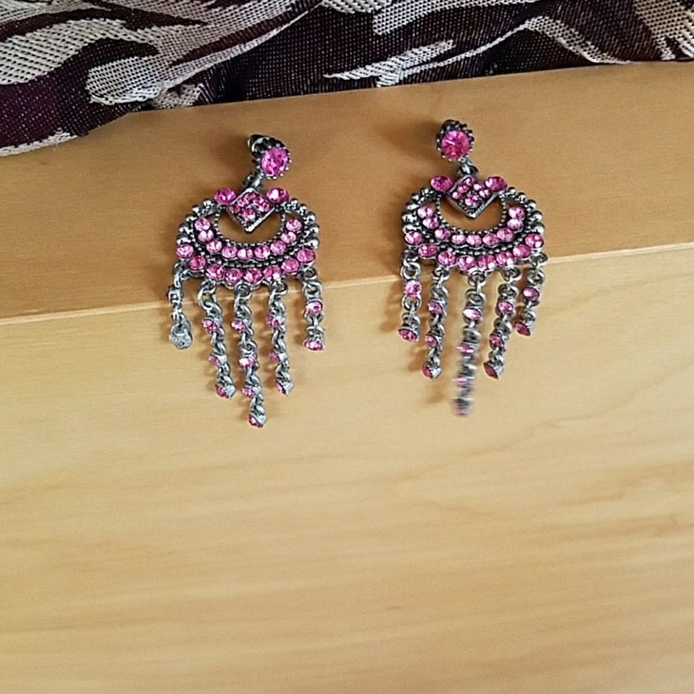 Pink Austrian Crystal Chandelier Earrings