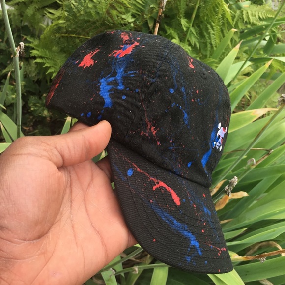 Skull Red and Blue Paint Splatter Strapback - Picture 1 of 4