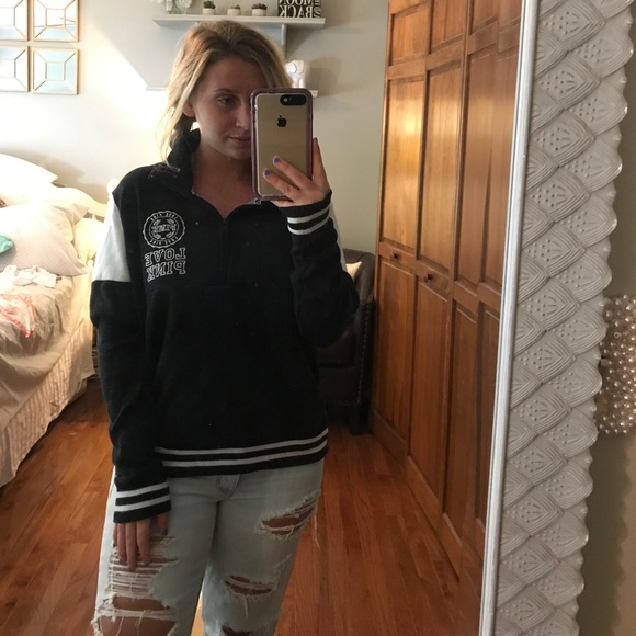 Victoria's Secret Pink black and white quarter zip - Picture 1 of 4