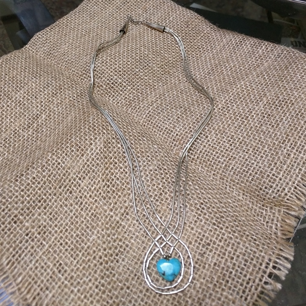 Silver multi strand  silver Turquoise Necklace