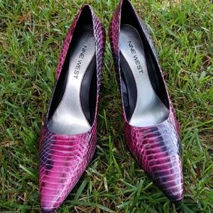 Nine West Pink and Black Snakeskin Heels 6.5