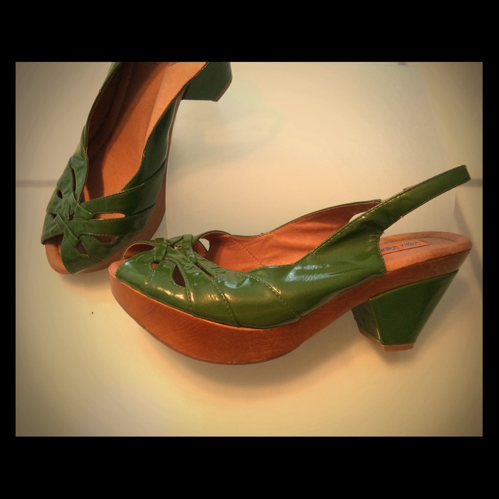 Miz Mooz Green Patent Leather Slingbacks