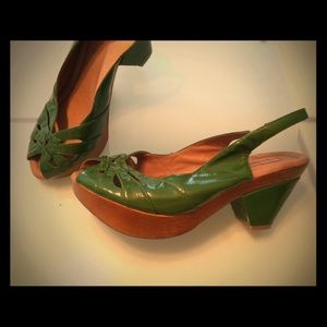 Miz Mooz Green Patent Leather Slingbacks