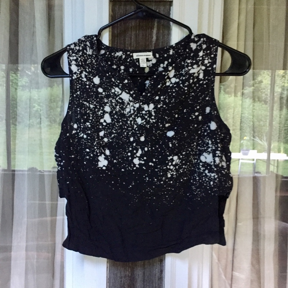 Silence and Noise Bleach Splattered Black Crop Top