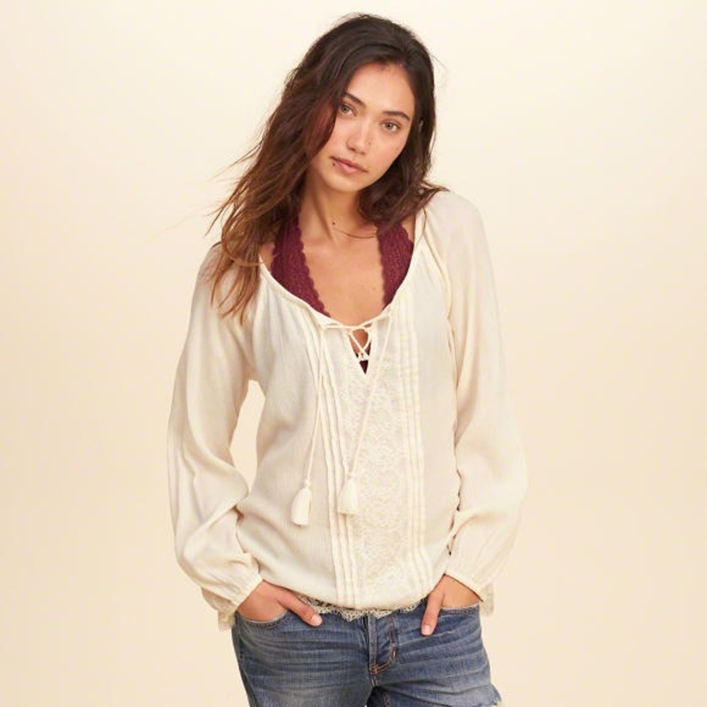 Hollister Lace-Up Peasant Top