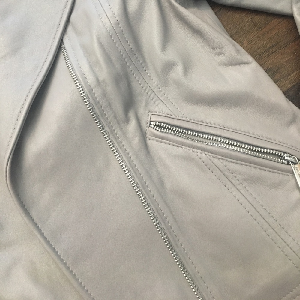 NEW Michael Kors Leather Light Gray Moto Jacket M - Picture 5 of 7