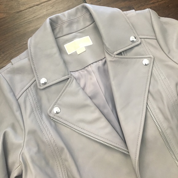 NEW Michael Kors Leather Light Gray Moto Jacket M - Picture 3 of 7