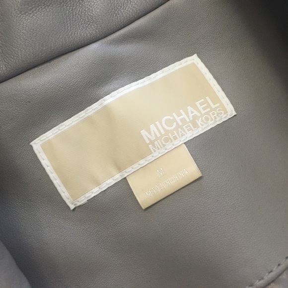 NEW Michael Kors Leather Light Gray Moto Jacket M - Picture 4 of 7