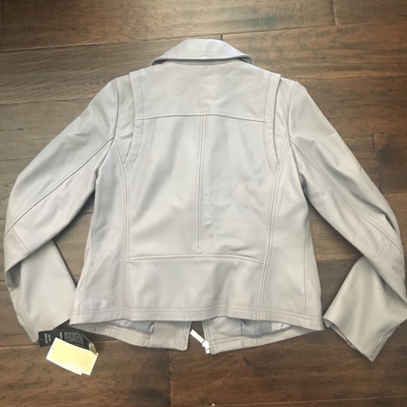 NEW Michael Kors Leather Light Gray Moto Jacket M - Picture 6 of 7