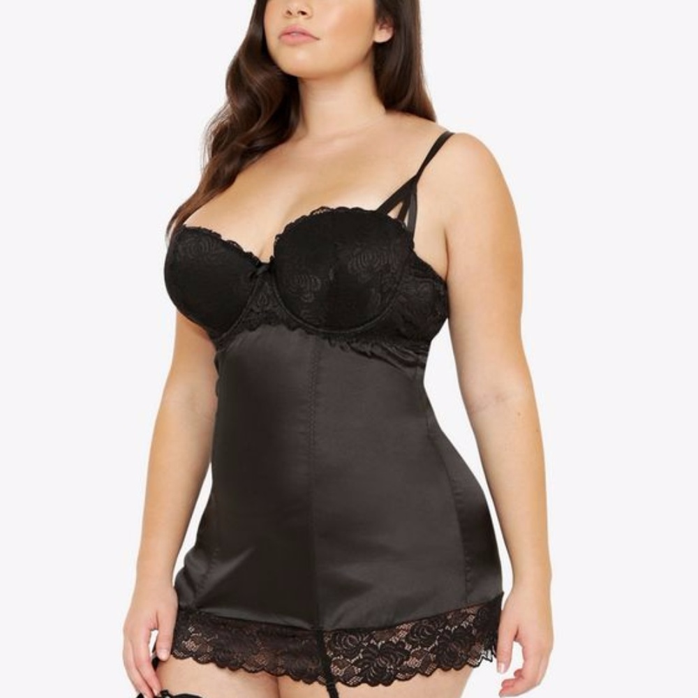 Torrid Satin Lace-Up Back Garter Chemise Babydoll