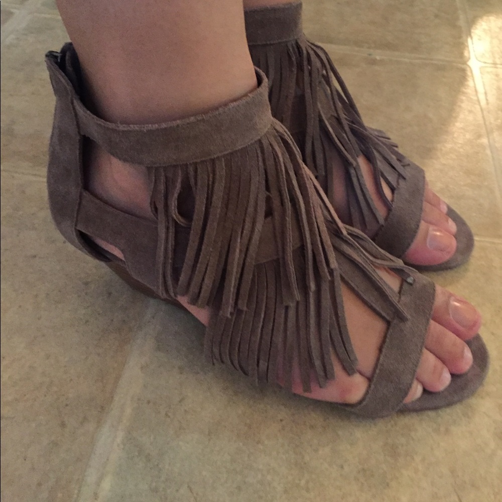 Fun Fringe Heeled Suede Sandals