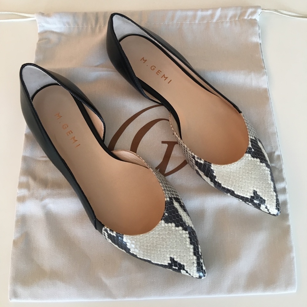 M. Gemi NWT Bellezza Black Leather Python Flats