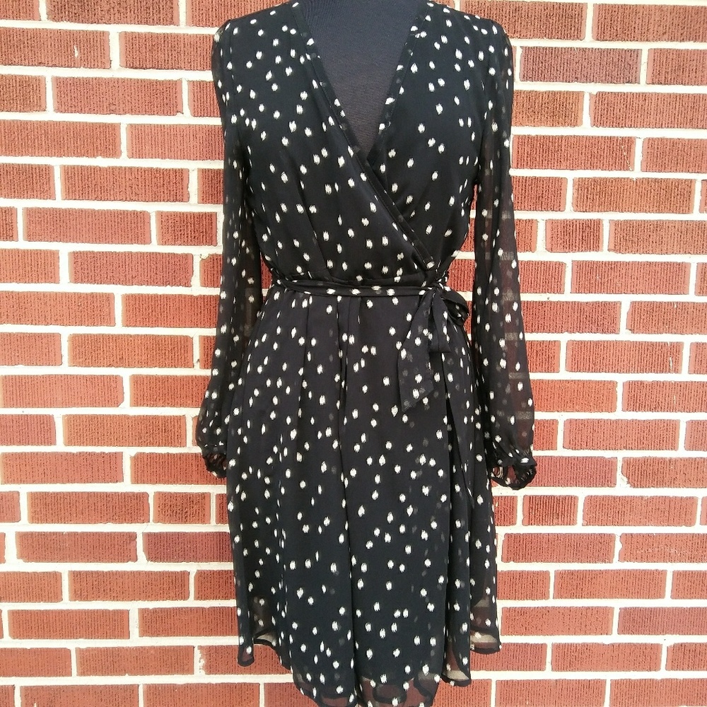 Zara Basic Sheer Dot Black Wrap Dress Size Medium