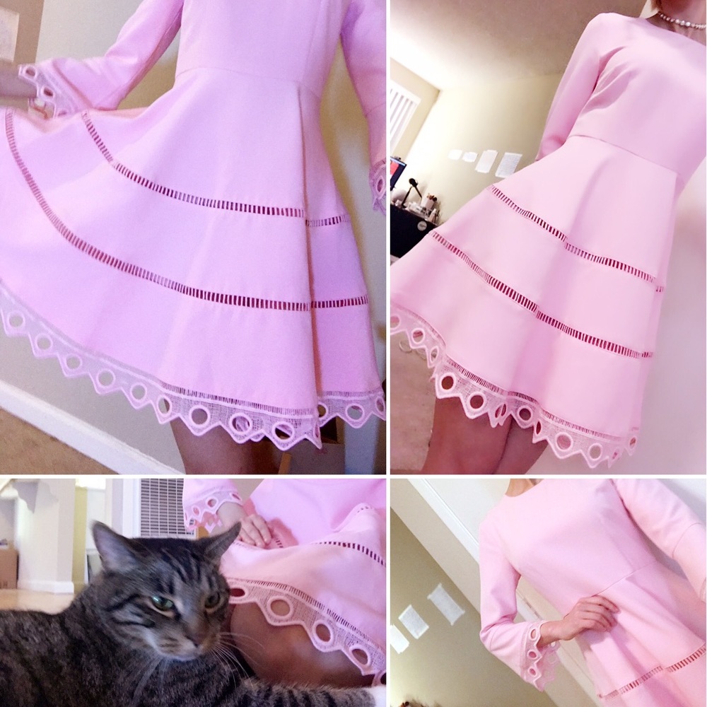 Cute dress with hollow patterned sleeves and sweep