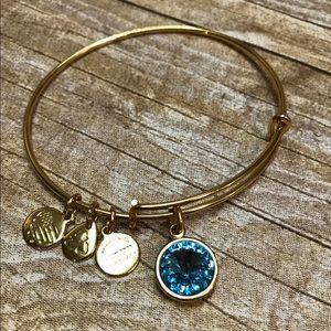 Alex & Ani Gold Tone Bracelet w/ Round Blue Stone
