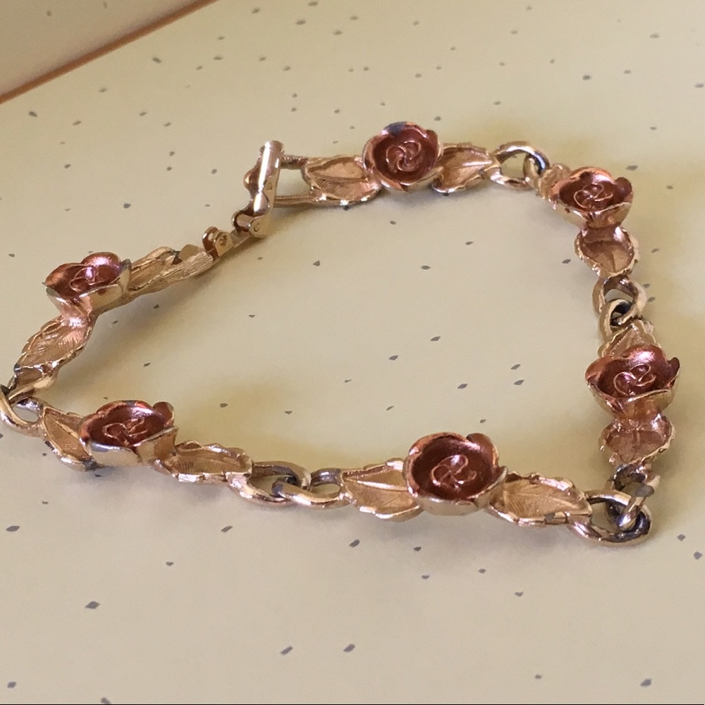 vintage rose yellow gold rosebud flower bracelet