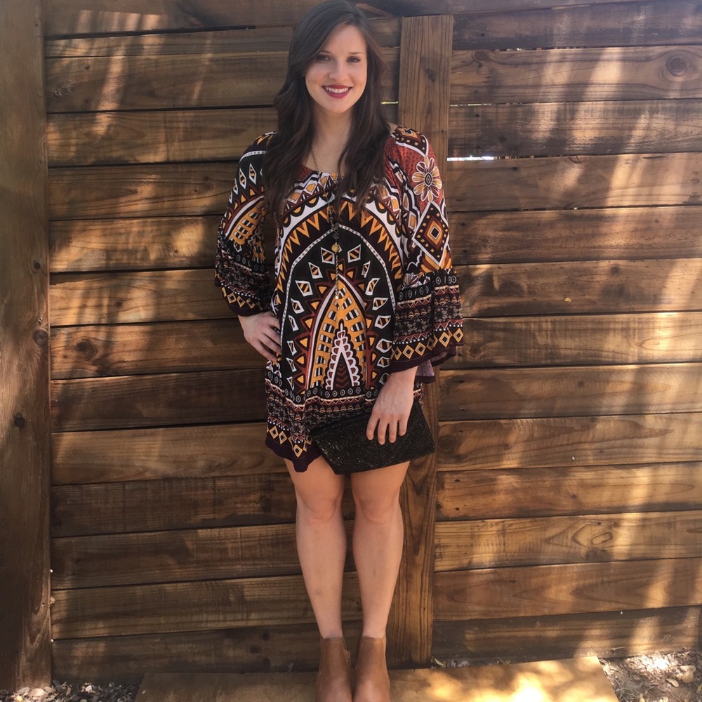 Plum multi pattern dress