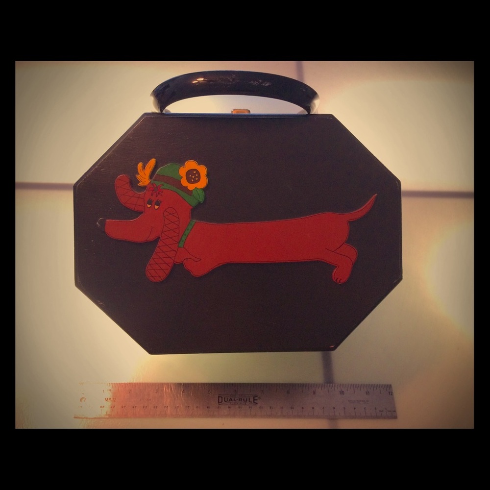 Vintage Wooden Happy Dachshund Purse