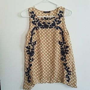 Anthropologie Embroidered Polka Dot Tank