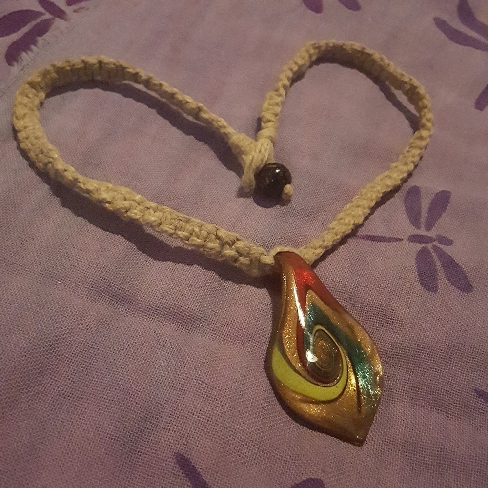 Free w/ purchase! Rasta Glass on Hemp Necklace