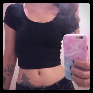 Black Short Sleeve Crop Top