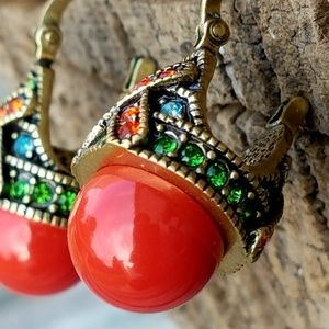 Gorgeous red ball and stones lever back earrings