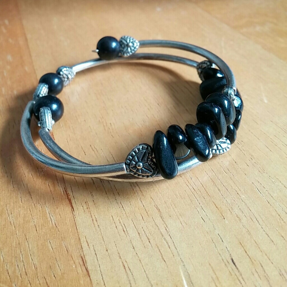 Vegan black vegetable ivory and silver bracelet