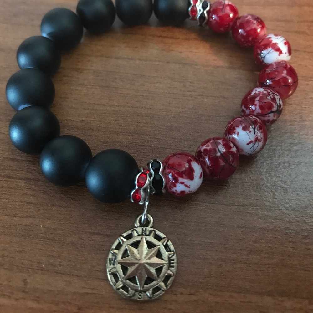 Black and red compass bracelet