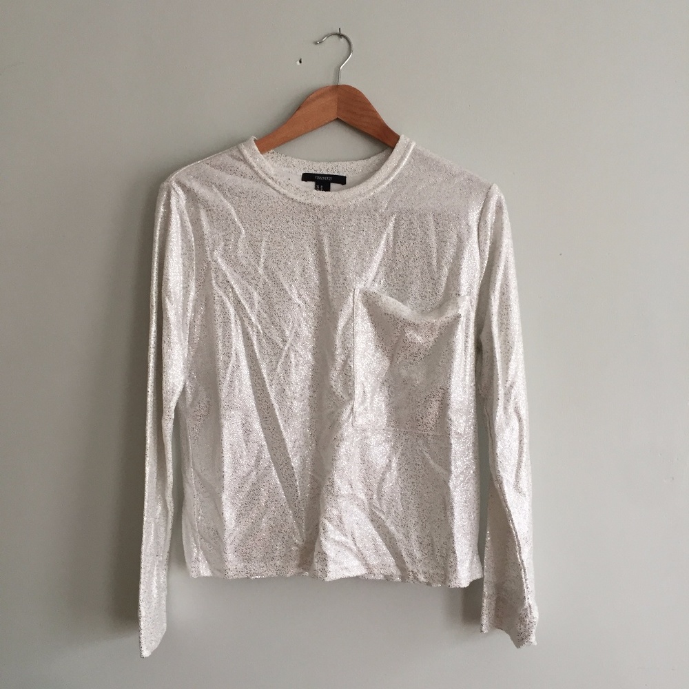 Forever 21 Sparkle Long Sleeve Crop Top, Medium