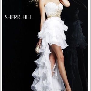 Sherri Hill high low white and gold dress