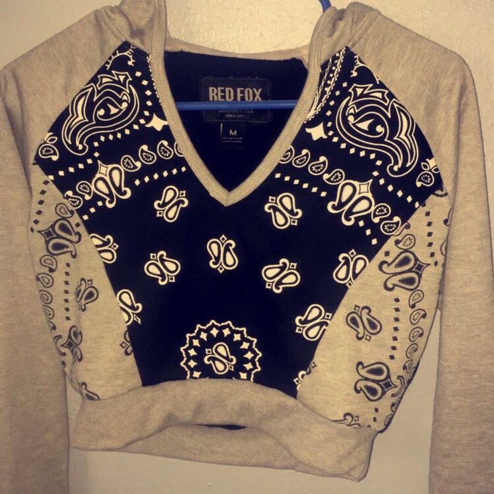 Red fox bandana pattern hooded crop top