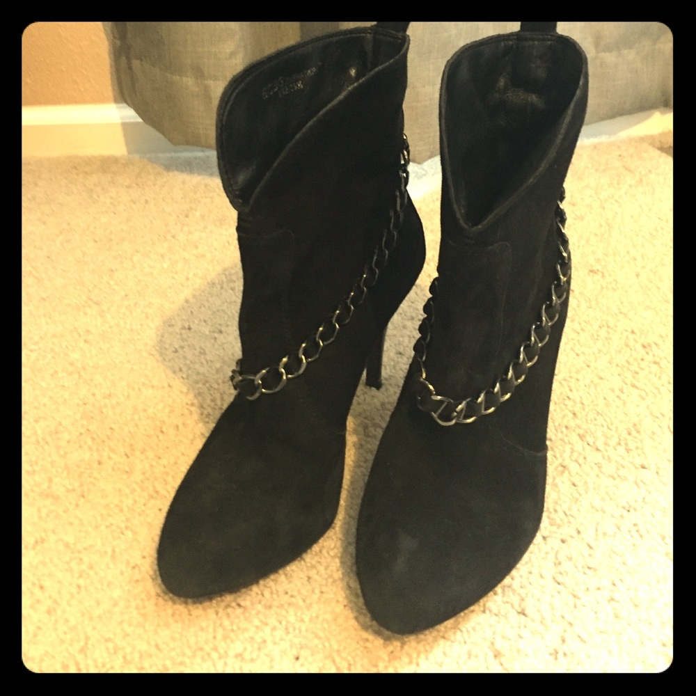 BCBG black suede booties