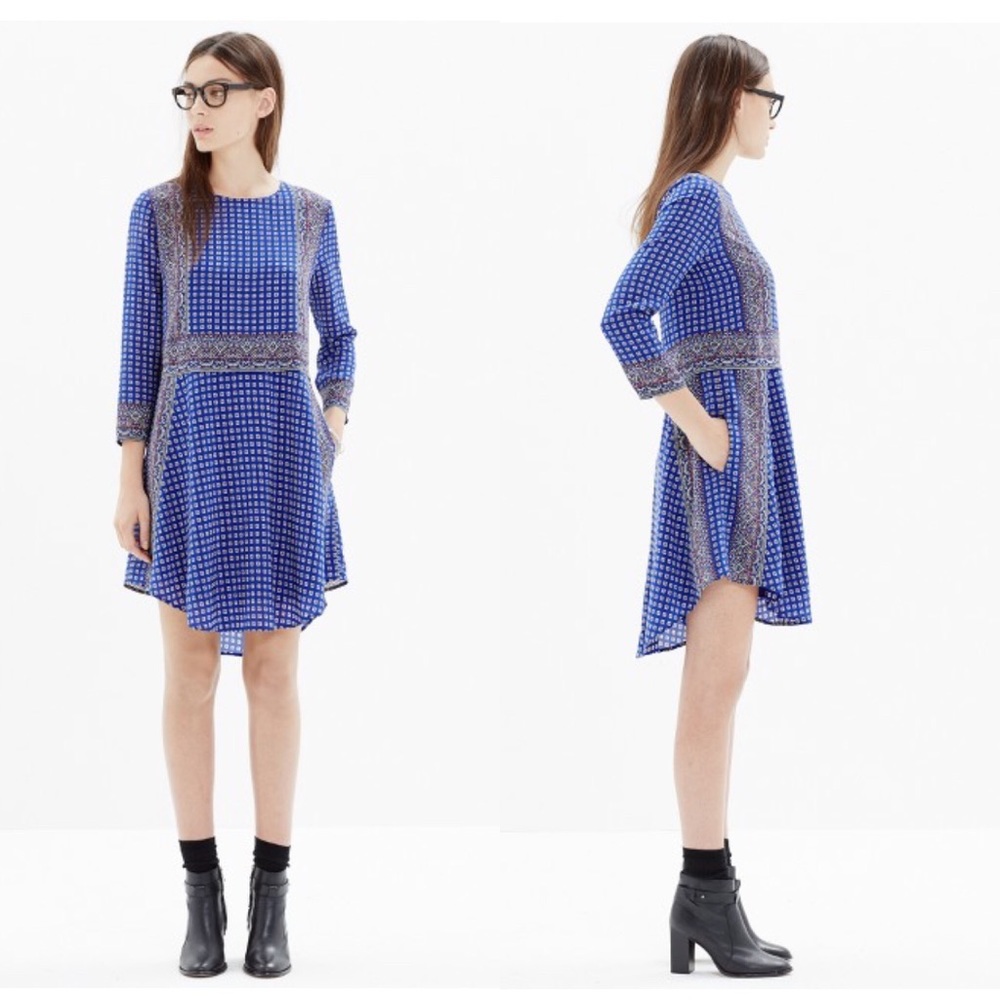 Madewell blue silk tee dress in ascot grid - Picture 2 of 8