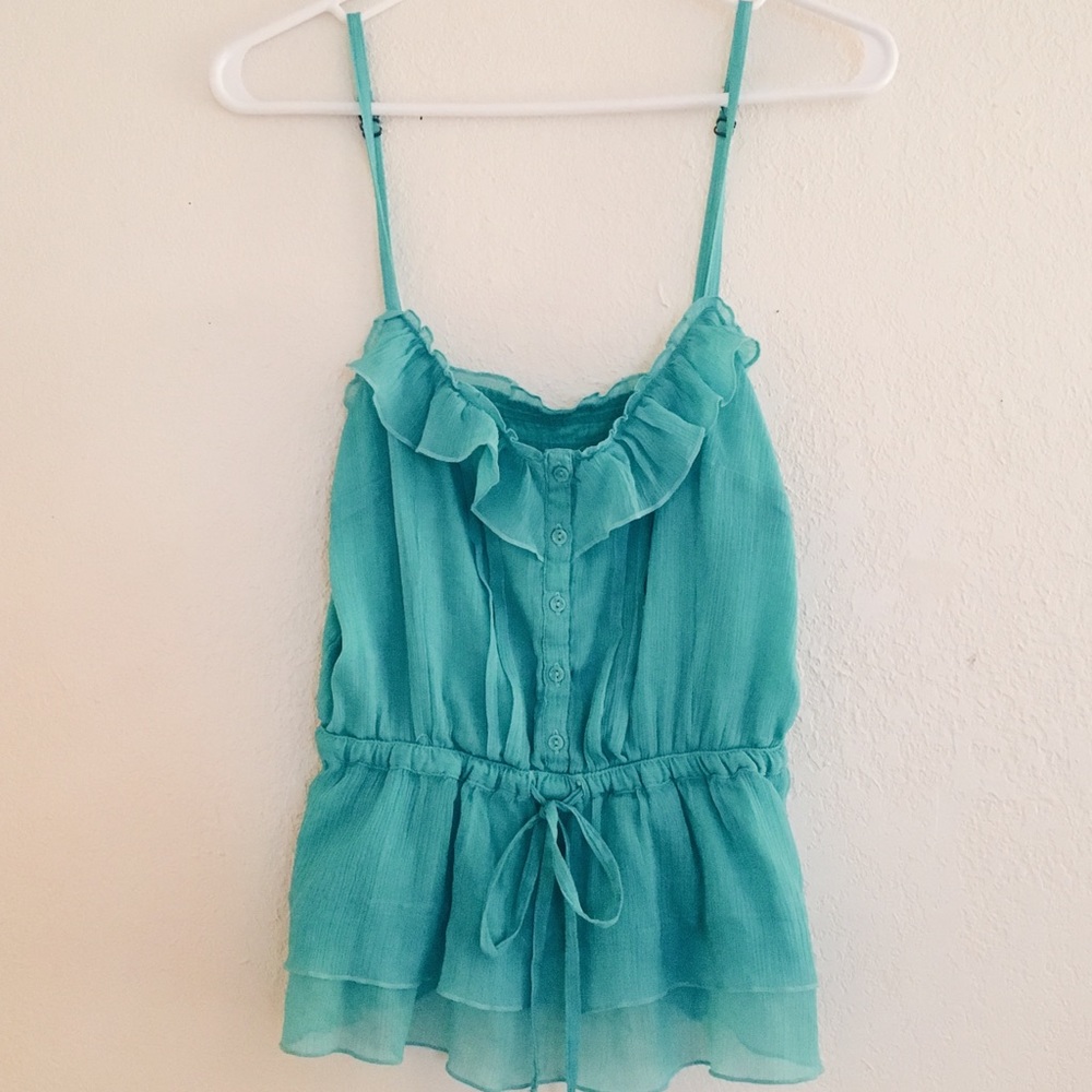 Forever 21 Ruffle Teal Tank Top